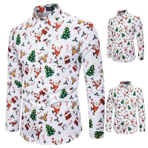 Långärmad herrskjorta Julskjorta Bankett Holiday Printe Color 2 2XL
