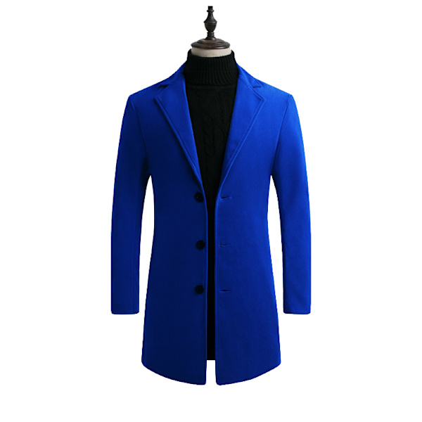 Mænds Trenchcoat i Uldblænding, Slank Pasform, Overfrakke Blue XL