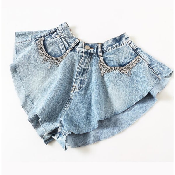 Denimshorts med volangfåll för kvinnor s