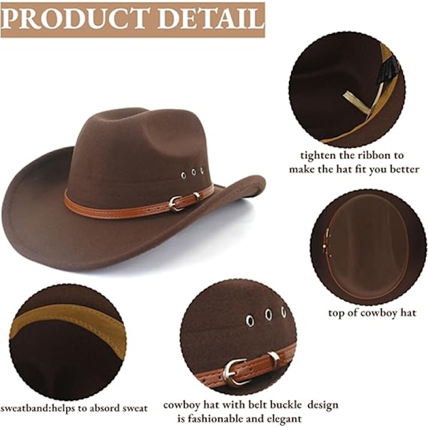 Cowboyhat til Kvinder og Mænd - Filthat med Bred Skygge - Klassisk Udendørs Fedorahat Wine Red