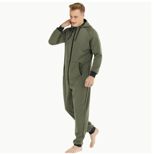 Förtjockad tröja för män i ett stycke hemkläder green M