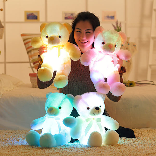 Kreativ LED-lysende Inductiv Teddybjørn Plyslegetøj white 30cm