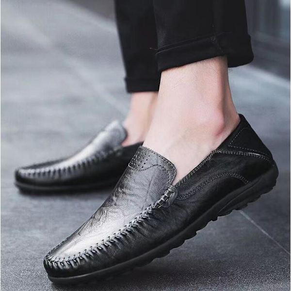 Mænds Casual Læder Fashion Slip-on Sko Black 41