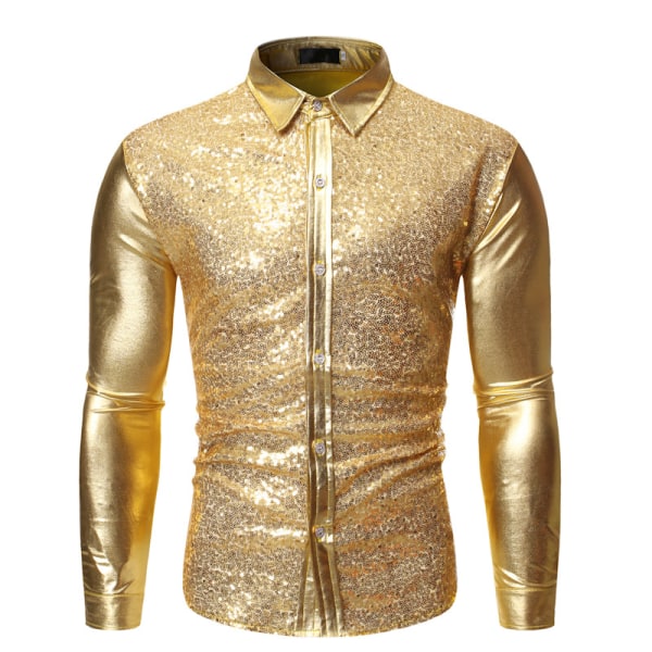 Herrar Sekvens Långärmad Skjorta Metallic 57s Skjorta Knapp-Ner Skjortor Gold L