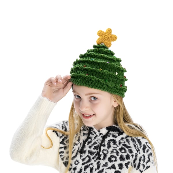 Girl's Christmas Tree Hat med Star Rhinestones 45-53CM