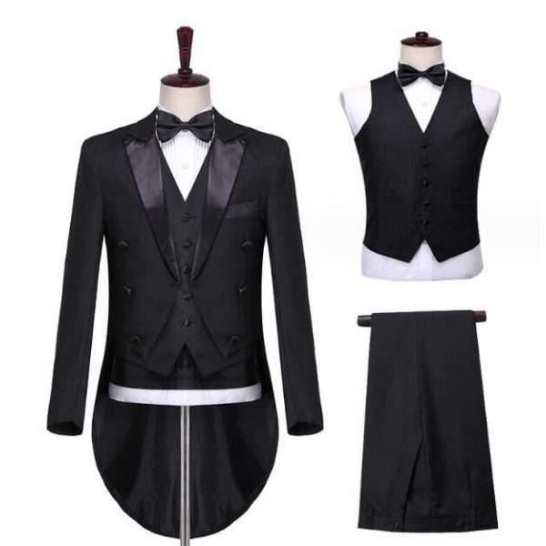 Mænds Slim Fit Tuxedo 3-delt Sæt Black L