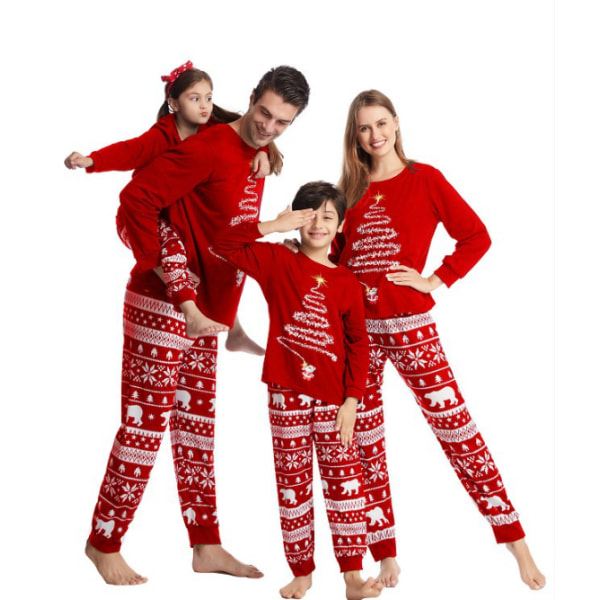 Julepyjamas til familien, matchende julepyjamassett for familien Red Child 5T