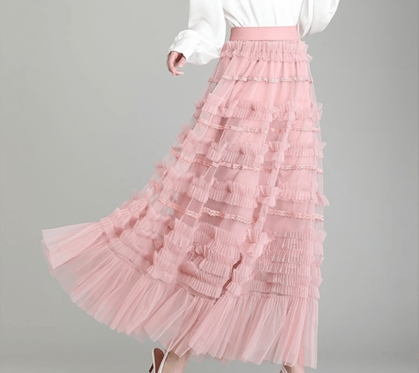 Tulle Nederdele til Kvinder Lang Længde Tutu Fe Nederdel med Lag Pink