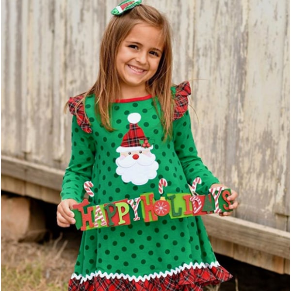 Långärmad flickklänning Julfestklänningar 110cm