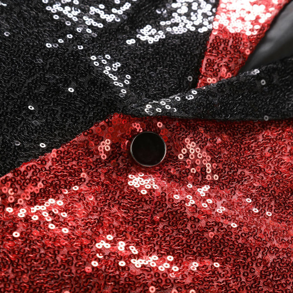 Sequin Glitter Blazer til Mænd med En Knap og Spids Krave Tuxedo Jakke black and red L