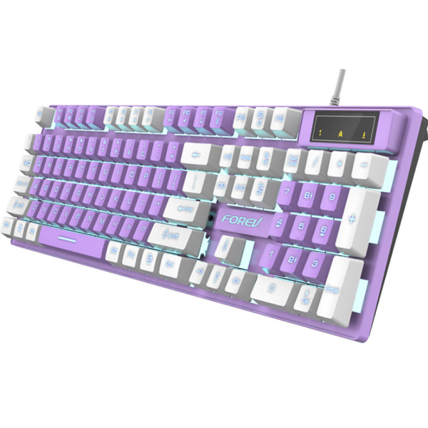 LED-baggrundsbelyst Gaming Tastatur, Mekanisk Følelse og Vandafvisende Purple White