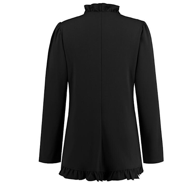 Kvinners Ruffled Lapel Knappelukking Jakke Black M