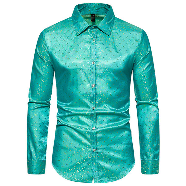 Mænds Casual Langærmet Lapel Trykt Knapløs Skjorte Green M