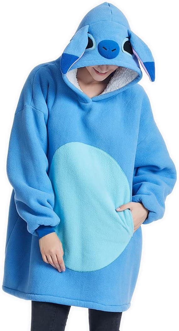 Bærbar Stitch TV-teppe Oversized Sherpa-tepper Blue