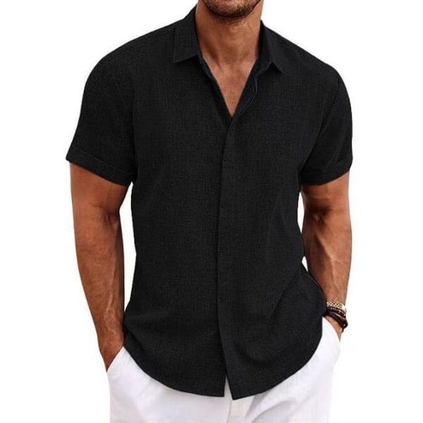 Lös enfärgad kortärmad skjorta för män Black 3xl