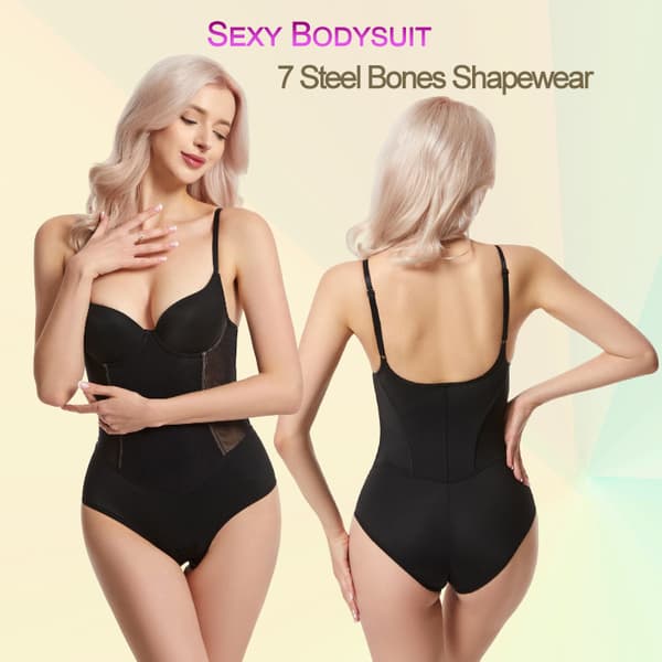 7 Stålben Hög Kompression Kroppsshaper Butt Lifter Bodysuit för Kvinnor Black M