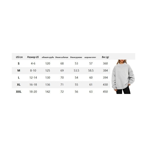 Oversized sweatshirts til damer, turtleneck pullover, langærmede hættetrøjer, efterårsmode outfits Black M