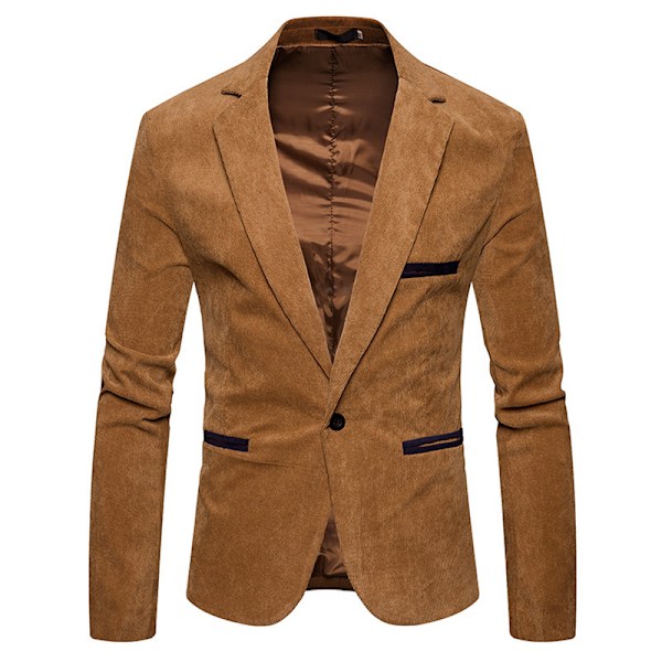 Herrar Casual Corduroy Blazer Klassisk Passform Sportjacka Khaki M