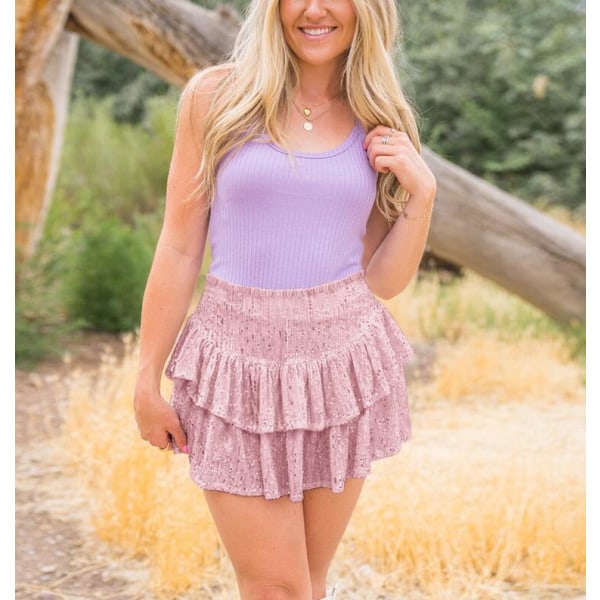 Kvindesexy Sequin Kort Skørt Pink L