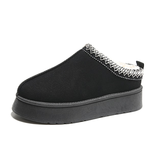 Damtofflor Vinterplattform Mini Stövlar Kort Päls Fleecefodrade Inomhustofflor Black 42