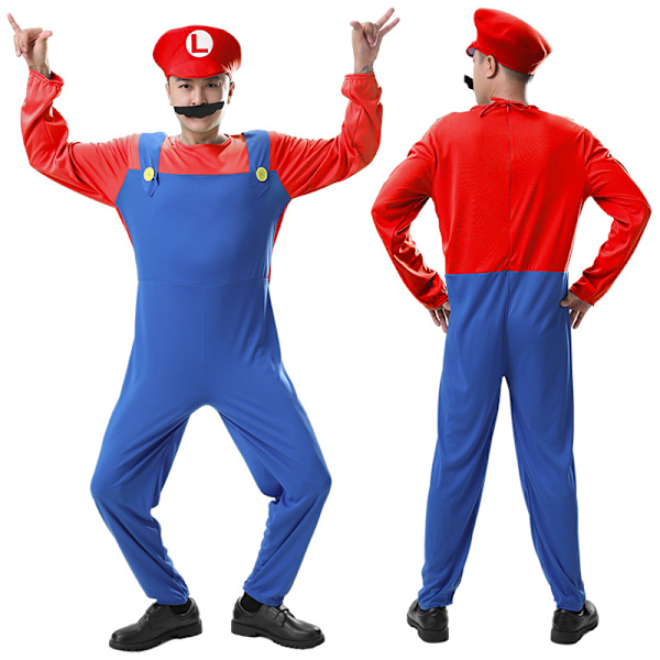 Mario-kostyme for menn, Super Mario-kostyme for barn og voksne Red-Men S