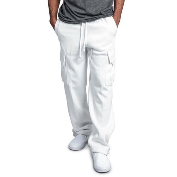 Atletiska byxor för män Löparträningsbyxor Casual joggingbyxor white XL