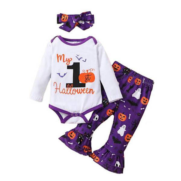 Halloween-tyttöjen kurpitsakuvioinen 3-osainen setti Purple 80CM