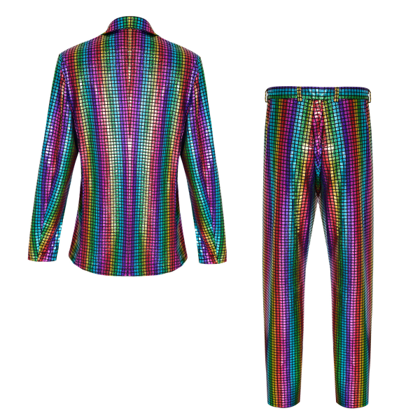 Metallic paljett Slim Suit Set för män 70-tal Disco Prom Outfit Kostym XL