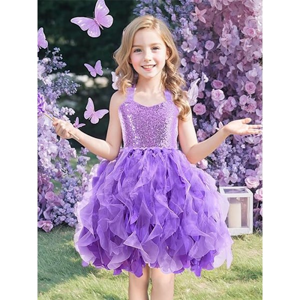 Tyttöjen Tutu-mekko, Kimaltavaa Sekvensoitua Tullea Prinsessan Syntymäpäiväjuhla-asu Purple 6T