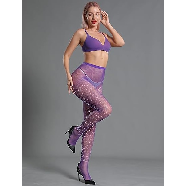 Kvinders Glimmer Rhinestone Fiskenetstrømper Deep Purple
