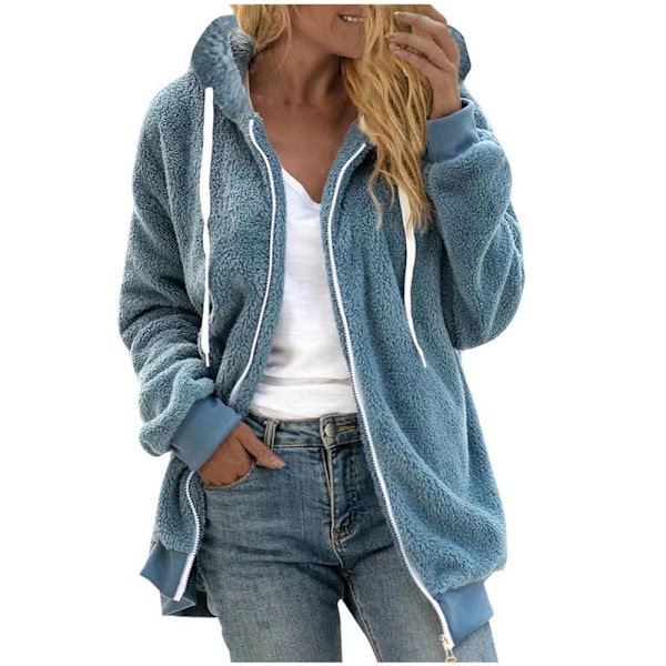 Dam Sherpajacka Fuzzy Zip Up Hoodie Överdimensionerad Fleecejacka Blue 4XL