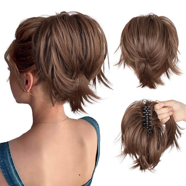 Messy Bun Hårförlängning, Kloklämma i Kort Hästsvansförlängning Q4