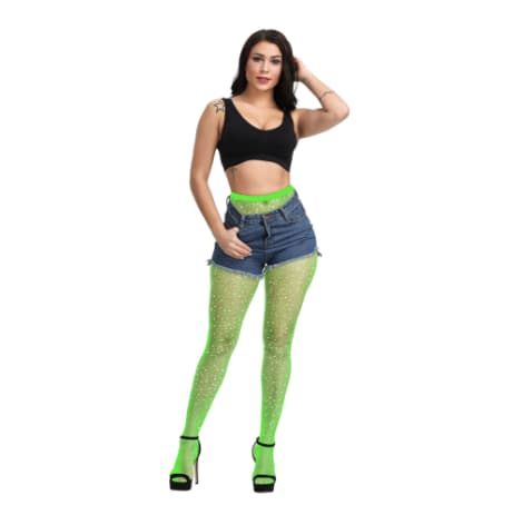 Strømpebukser for kvinner med glitter og steiner Fluorescent green