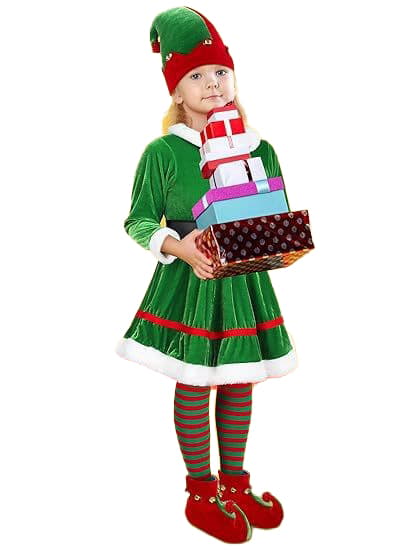 Juldräkter för flickor, Elf-set för barn Nyår Juldräkt 110