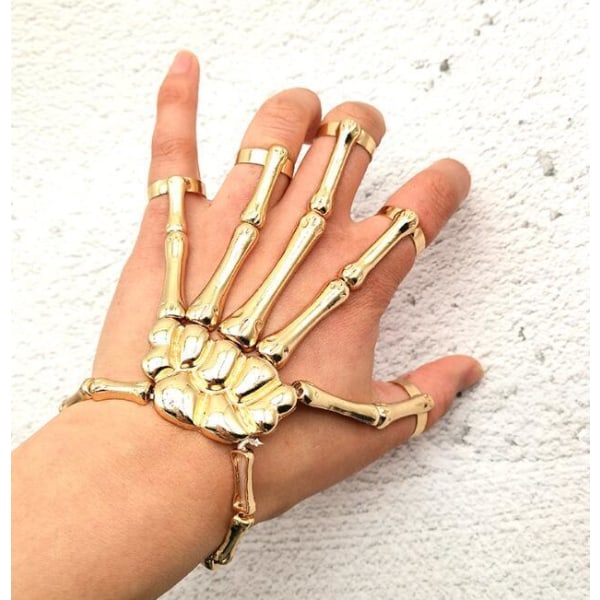 Halloween Skeleton Linking Finger Armband för kvinnor Gold