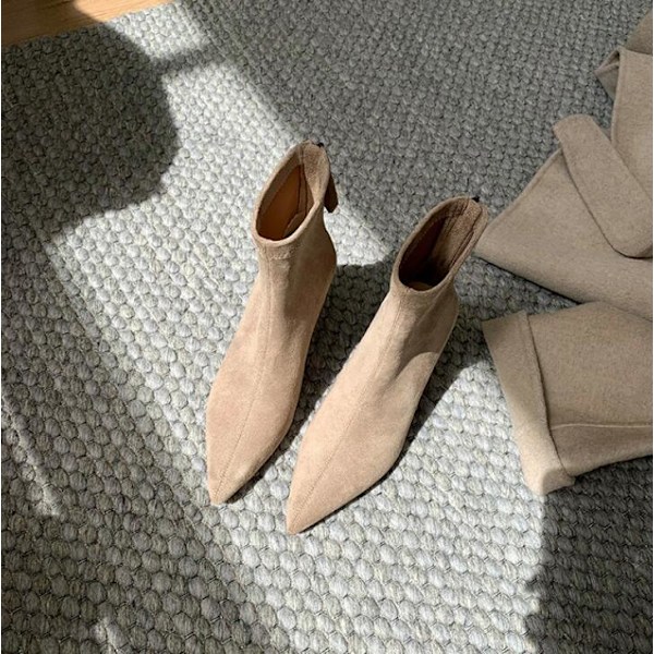 Dames Spidse Tå Ankelstøvler Sexy Høj Hæl Ruskind Hæl Støvler Beige 34