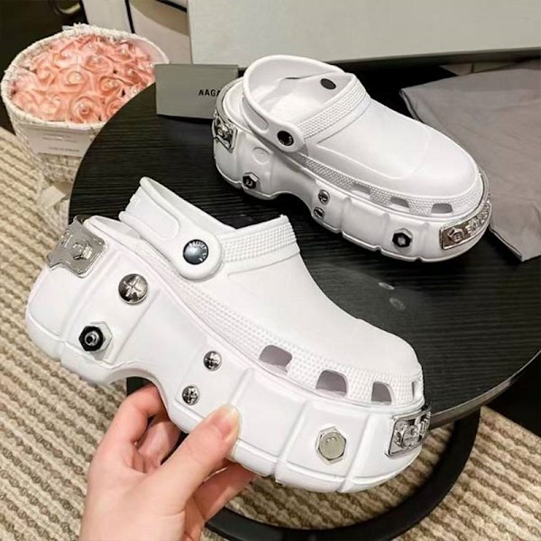 Mænds og Kvinders Åndbare Have-Klodser Komfortable Slip-On Strand-Sandaler Tøfler White 42-43