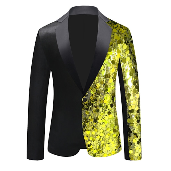 Mænds Sequin Blazer Dragt En-Knaps Slim Fit Sequin Jakke Yellow 34