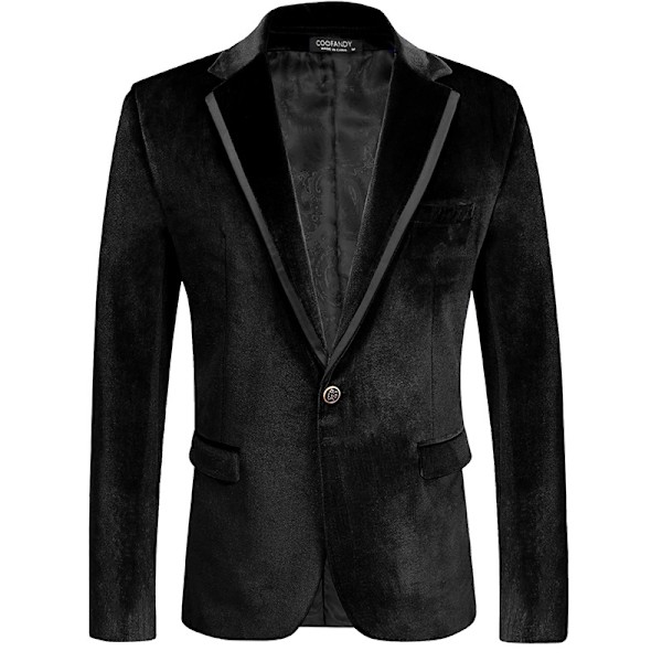 Herrarnas Sammetskavaj med Notchad Krage, En Knapp, Velour Smokingkavaj Black M