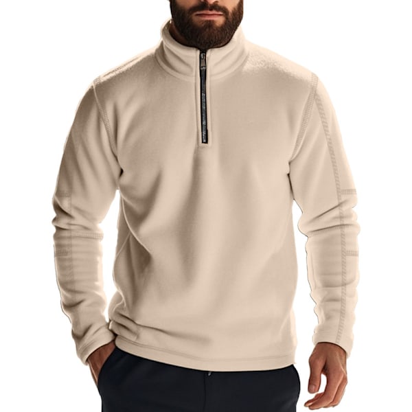 Fleecefodrade Halvzip-Tröjor för Män Mock Neck Pullover Tröja Khaki M