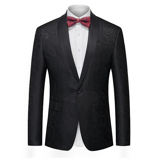 Herrar Blommig Smokingjacka Paisley Sjal Krage Blazer Jacka Black M