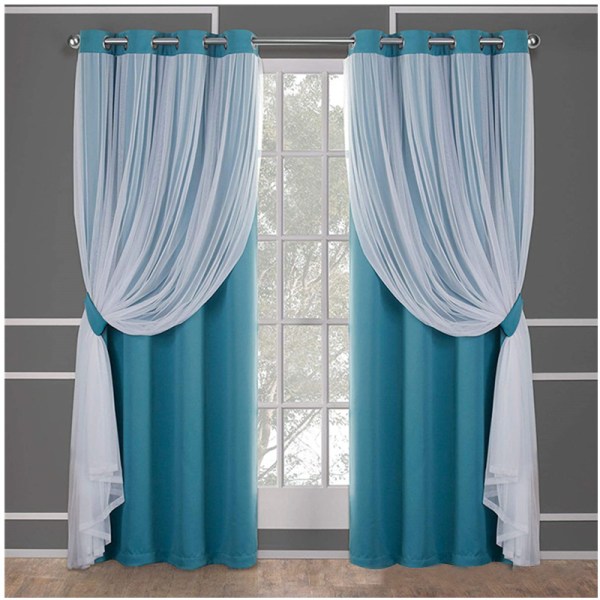 Lagdelt Solide Rumford mørknende Blackout og Sheer Grommet Top Gardinpanel Par blue inch52x96