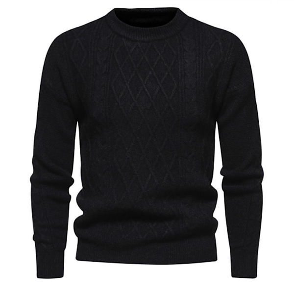 Herrar Rundhals Casual Pullover Tröja i Solid Färg Black M