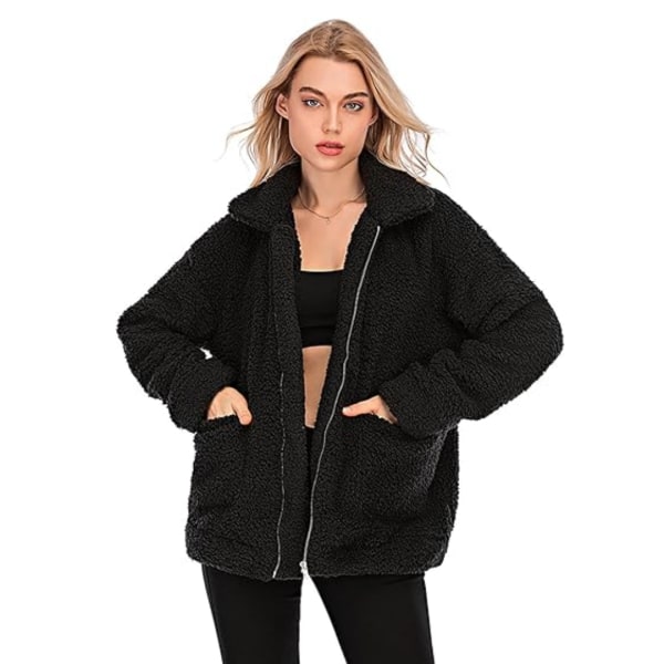 Dame Faux Fur Jakke Shaggy Jakke Vinter Fleecejakke Black 3XL