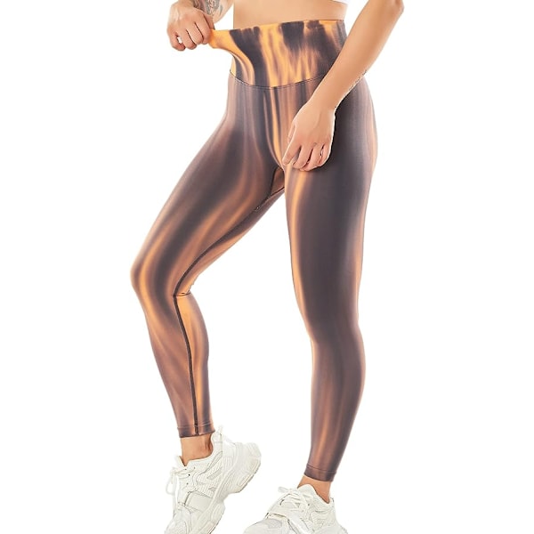 Højtaljede Yoga Bukser Aurora Printet Løbe Trænings Leggings Orange M