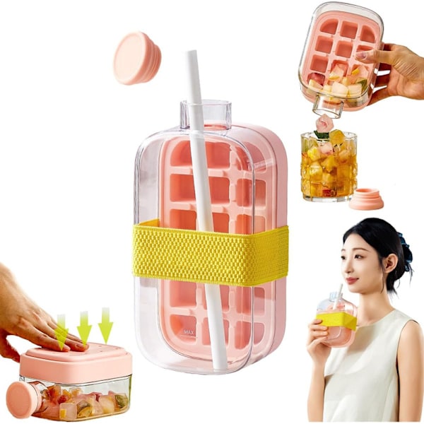 Jääpala Pullo – 2-in-1 Kosketusvapaa Jääpala-astia & Vesipullo Kannella Pink/800ml