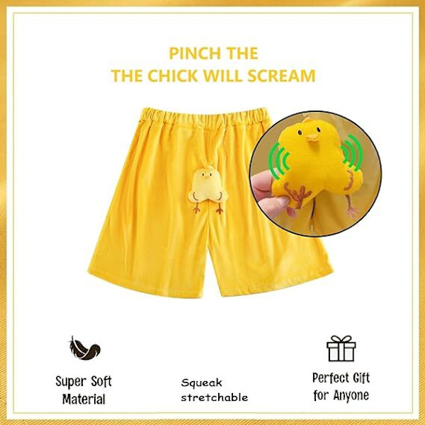Morsomme Kylling-Skalldyrshorts, Søte Inntrekkbare Kylling-Shorts Yellow M