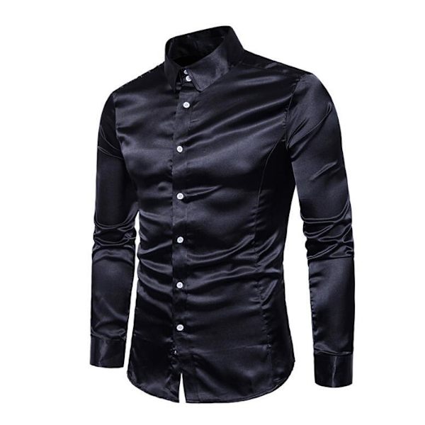 Casual enfärgad glänsande långärmad tröja för män Black xl