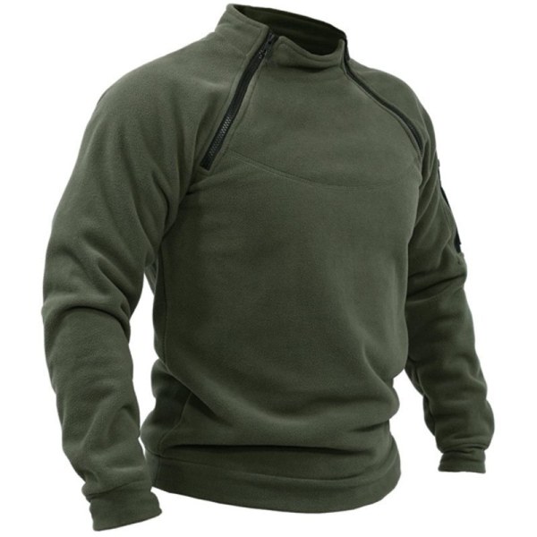 Långärmad tröja med dragkedja för män med rund hals Dark Green XL