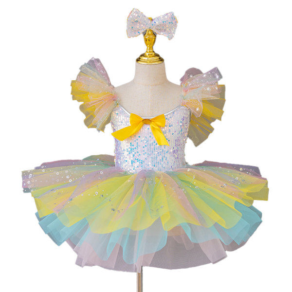 Børne Ballroom Klæder Sequined Tutu Kjoler Yellow 150